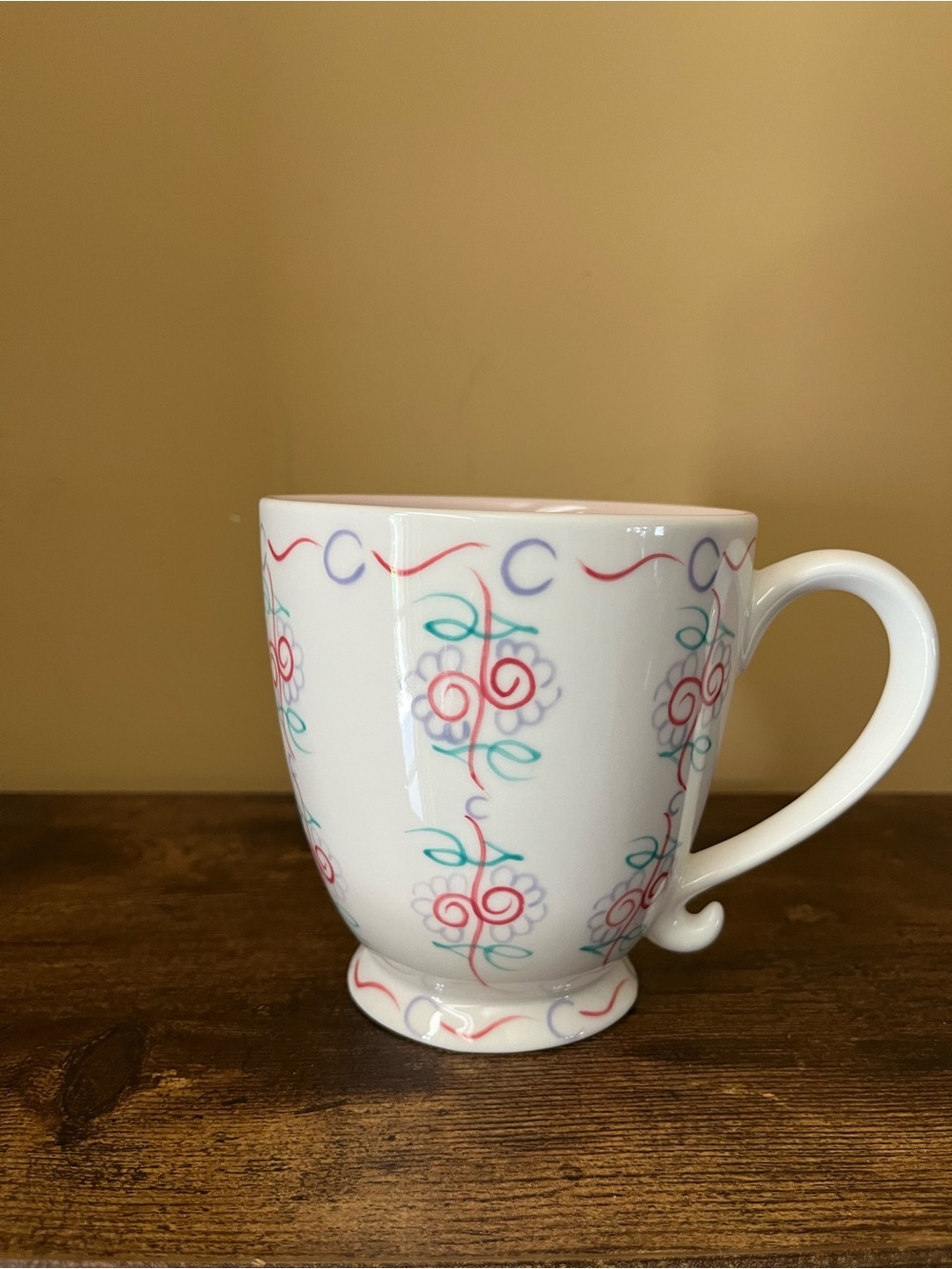 Starbucks Barista Pastel Floral Pink Interior Pedestal Mug